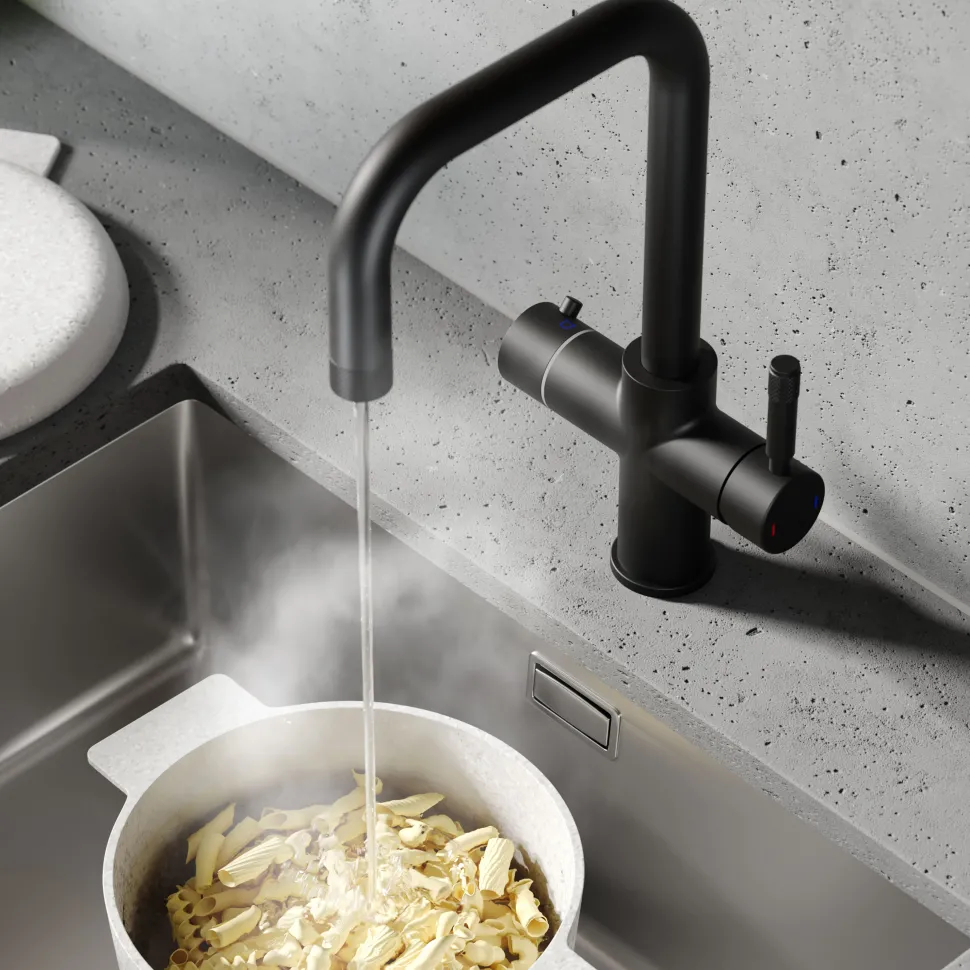 Vellamo Aura 4-in-1 Instant Boiling Water Tap with Knurled Handles & Spout, Boiler & Filter