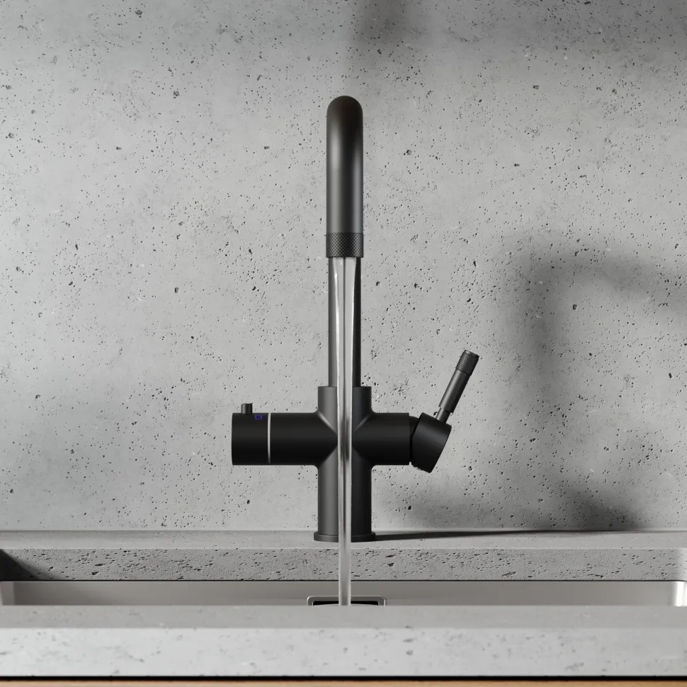 Vellamo Aura 4-in-1 Instant Boiling Water Tap with Knurled Handles & Spout, Boiler & Filter