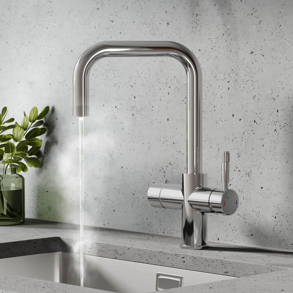 Vellamo Aura 4-in-1 Instant Boiling Water Tap with Knurled Handles & Spout, Boiler & Filter