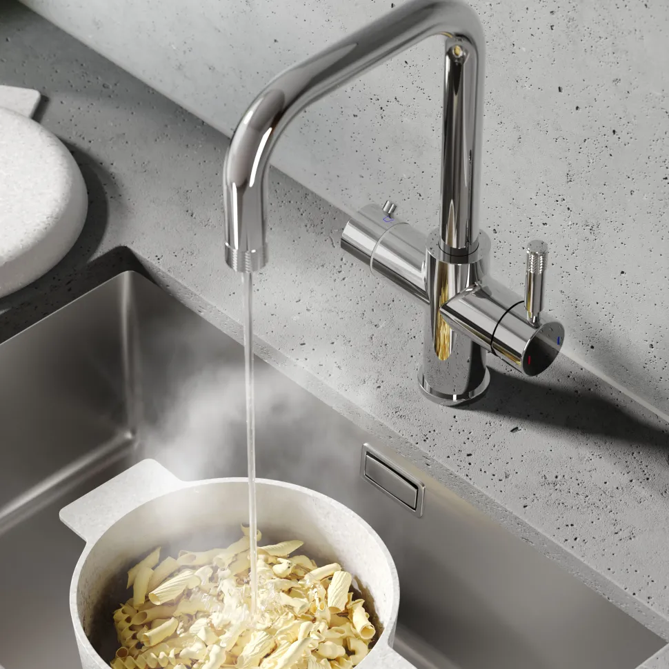 Vellamo Aura 4-in-1 Instant Boiling Water Tap with Knurled Handles & Spout, Boiler & Filter