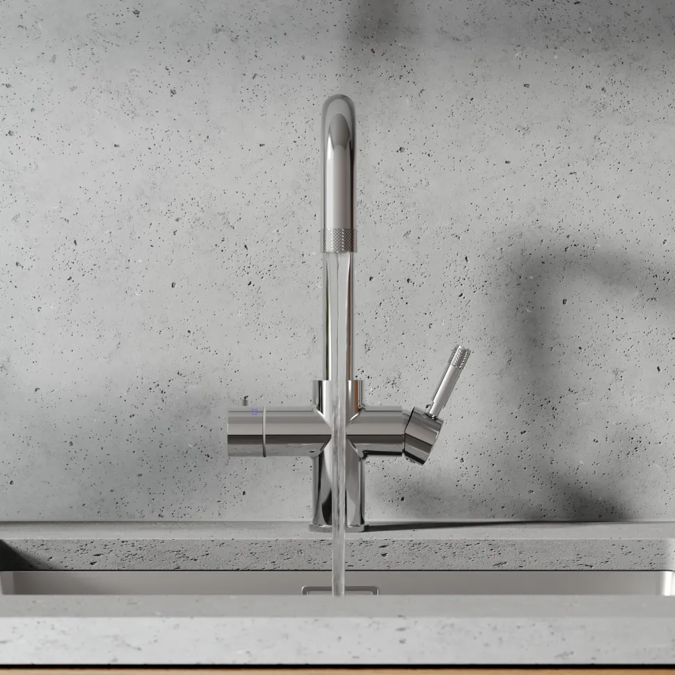 Vellamo Aura 4-in-1 Instant Boiling Water Tap with Knurled Handles & Spout, Boiler & Filter