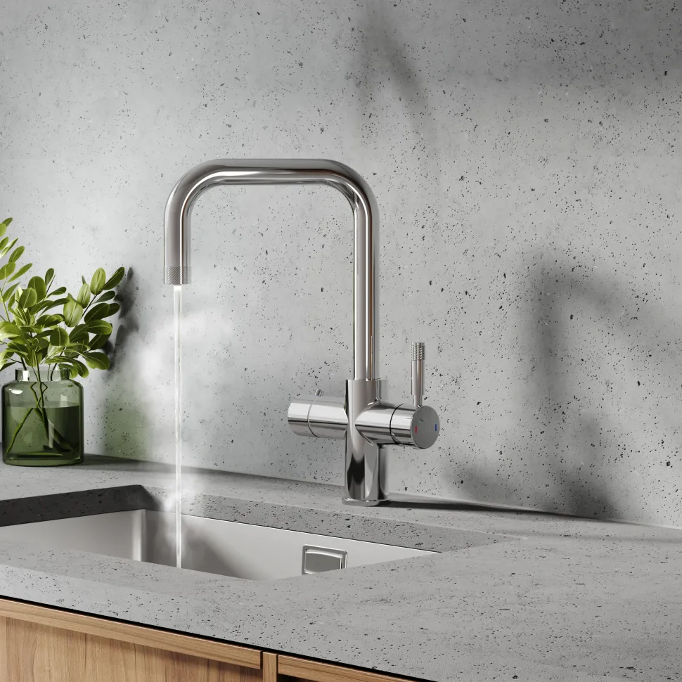 Vellamo Aura 4-in-1 Instant Boiling Water Tap with Knurled Handles & Spout, Boiler & Filter