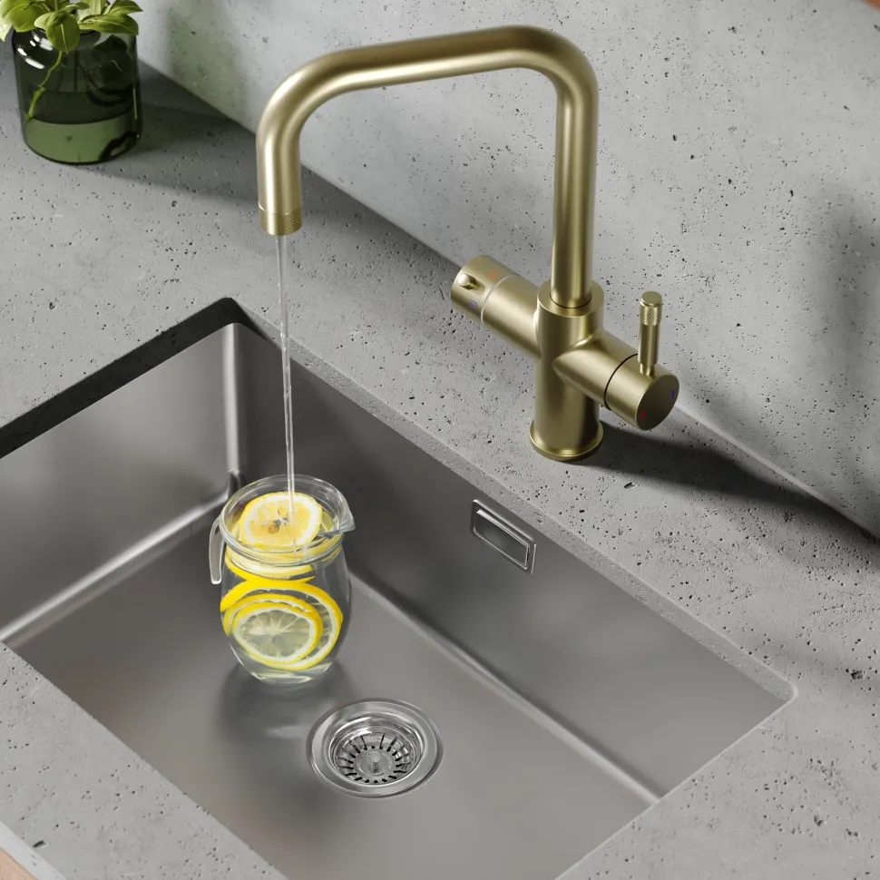 Vellamo Aura 4-in-1 Instant Boiling Water Tap with Knurled Handles & Spout, Boiler & Filter