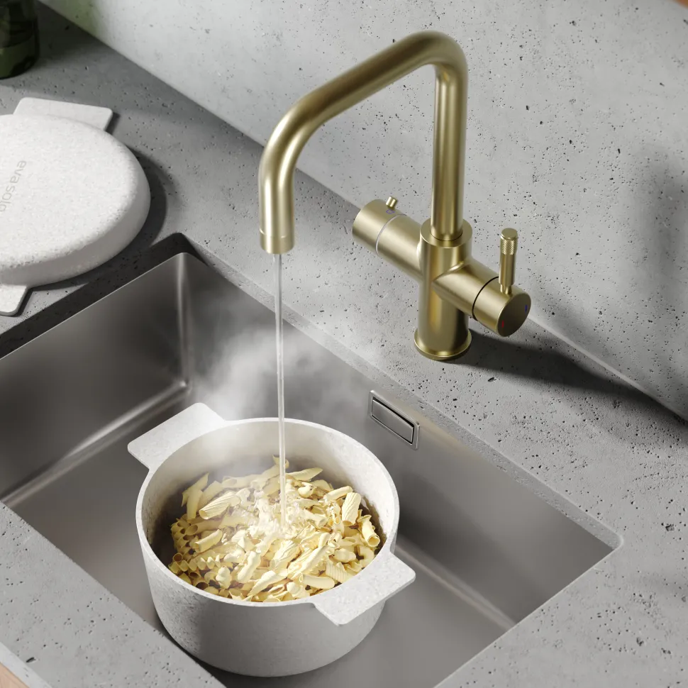 Vellamo Aura 4-in-1 Instant Boiling Water Tap with Knurled Handles & Spout, Boiler & Filter