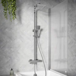 Vellamo Blox Exposed 3 Outlet Rigid Riser Thermostatic Shower Set with Integrated Bath Spout