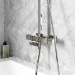 Vellamo Blox Exposed 3 Outlet Rigid Riser Thermostatic Shower Set with Integrated Bath Spout