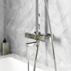 Vellamo Blox Exposed 3 Outlet Rigid Riser Thermostatic Shower Set with Integrated Bath Spout