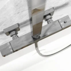 Vellamo Blox Exposed 3 Outlet Rigid Riser Thermostatic Shower Set with Integrated Bath Spout