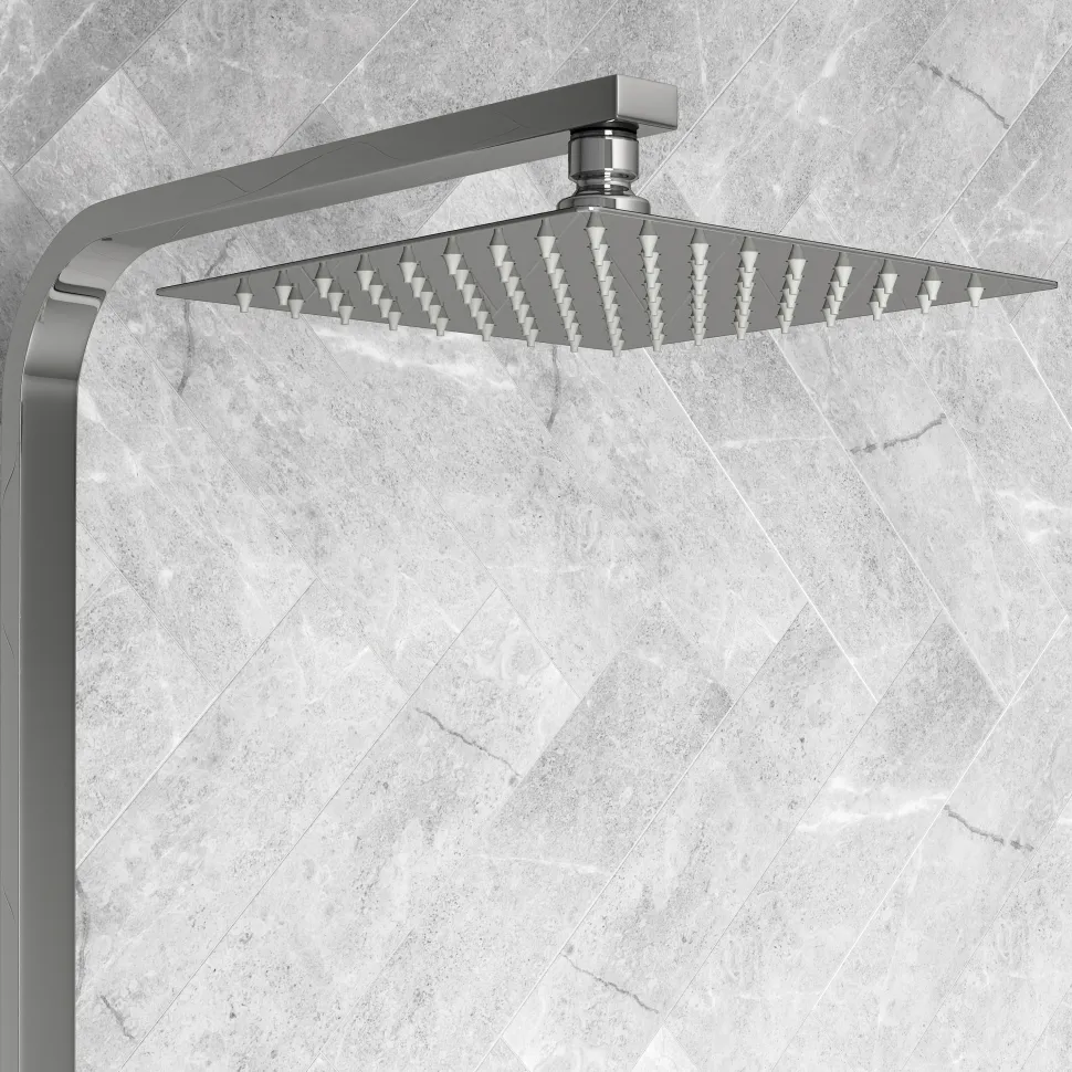 Vellamo Blox Exposed 3 Outlet Rigid Riser Thermostatic Shower Set with Integrated Bath Spout