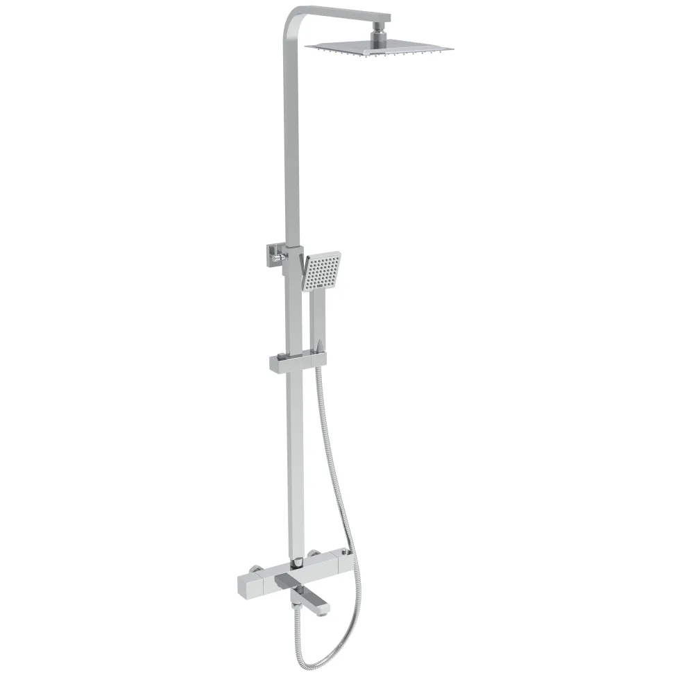 Vellamo Blox Exposed 3 Outlet Rigid Riser Thermostatic Shower Set with Integrated Bath Spout