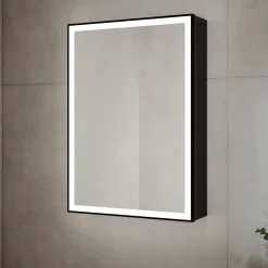 Vellamo Blox Matt Black LED Illuminated Mirrored Cabinet with Demister Pad & Shaver Socket - 500 x 700mm