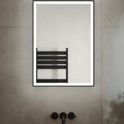 Vellamo Blox Matt Black LED Illuminated Mirrored Cabinet with Demister Pad & Shaver Socket - 500 x 700mm