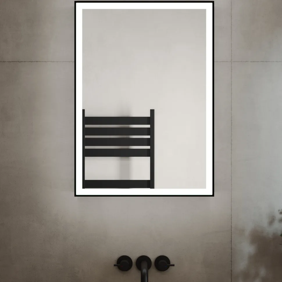 Vellamo Blox Matt Black LED Illuminated Mirrored Cabinet with Demister Pad & Shaver Socket - 500 x 700mm