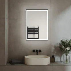 Vellamo Blox Matt Black LED Illuminated Mirrored Cabinet with Demister Pad & Shaver Socket - 500 x 700mm