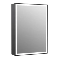 Vellamo Blox Matt Black LED Illuminated Mirrored Cabinet with Demister Pad & Shaver Socket - 500 x 700mm