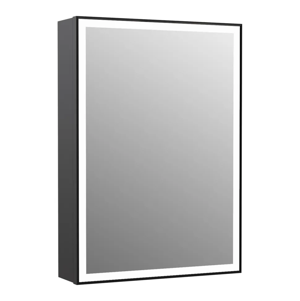 Vellamo Blox Matt Black LED Illuminated Mirrored Cabinet with Demister Pad & Shaver Socket - 500 x 700mm