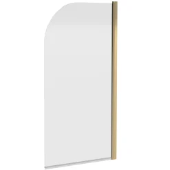 Vellamo Brushed Brass Curved Corner Single Hinged Bath Screen - 1435 x 775mm