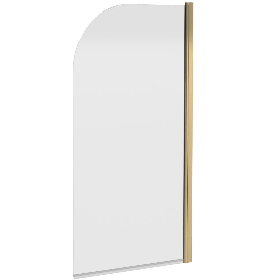 Vellamo Brushed Brass Curved Corner Single Hinged Bath Screen - 1435 x 775mm