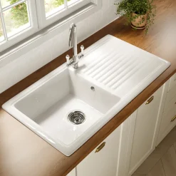 Vellamo Ceramic 1 Bowl Inset Kitchen Sink with Reversible Drainer & Waste Kit - 1010 x 530mm