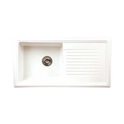 Vellamo Ceramic 1 Bowl Inset Kitchen Sink with Reversible Drainer & Waste Kit - 1010 x 530mm