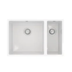 Vellamo Ceramic-Style Gloss White Composite Inset / Undermount 1.5 Bowl Kitchen Sink & Waste - 670 x 440mm