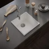 Vellamo Ceramic-Style Gloss White Composite Inset / Undermount 1 Bowl Kitchen Sink & Waste - 440 x 440mm