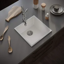 Vellamo Ceramic-Style Gloss White Composite Inset / Undermount 1 Bowl Kitchen Sink & Waste - 440 x 440mm