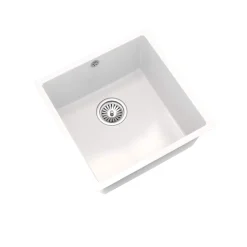 Vellamo Ceramic-Style Gloss White Composite Inset / Undermount 1 Bowl Kitchen Sink & Waste - 440 x 440mm