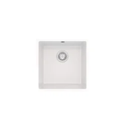Vellamo Ceramic-Style Gloss White Composite Inset / Undermount 1 Bowl Kitchen Sink & Waste - 440 x 440mm