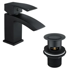 Vellamo City Basin Mixer Tap & Waste - Matt Black