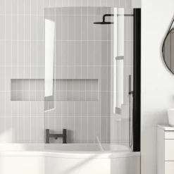 Vellamo City Curved Matt Black Hinged P-Bath Screen - 1433 x 715mm