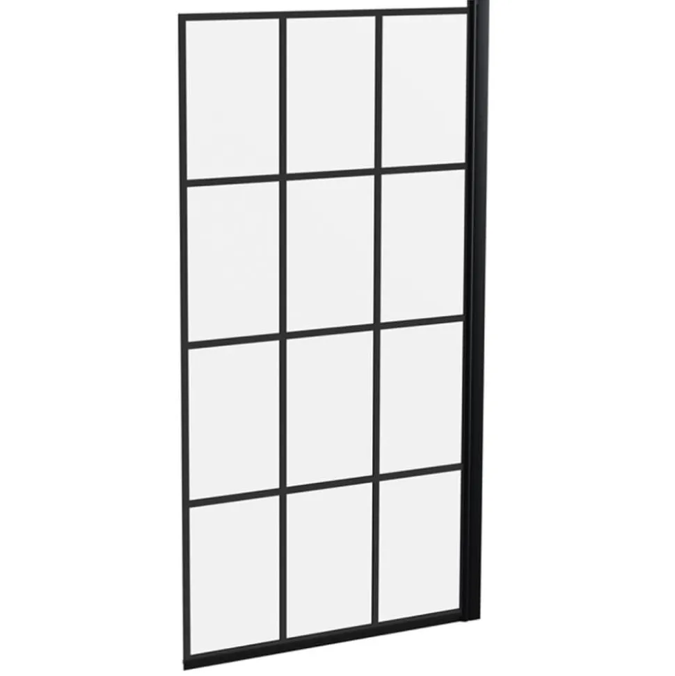 Vellamo City 6mm Matt Black Framed Hinged Grid Bath Screen - 1430 x 770mm