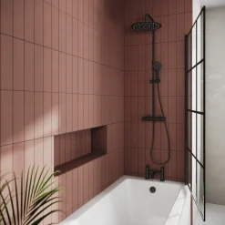 Vellamo City 6mm Matt Black Framed Hinged Grid Bath Screen - 1430 x 770mm