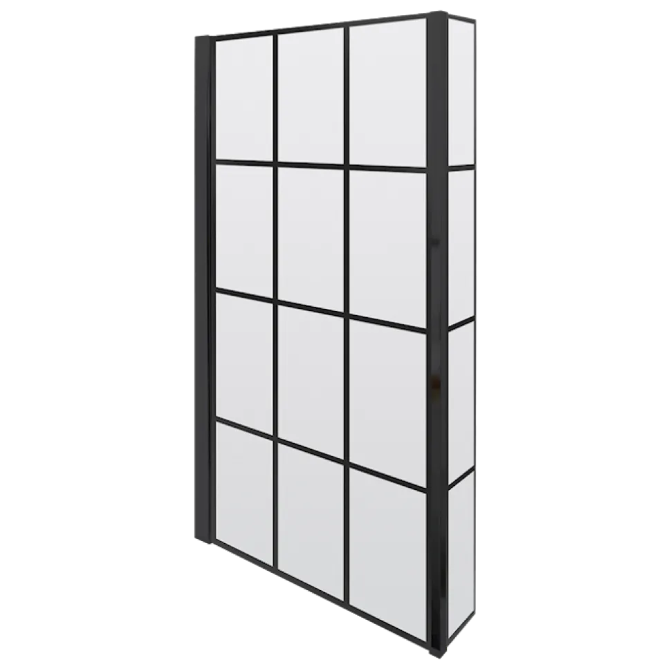 Vellamo City 6mm Matt Black Framed Hinged Bath Screen With Fixed Return - 1430 x 780mm