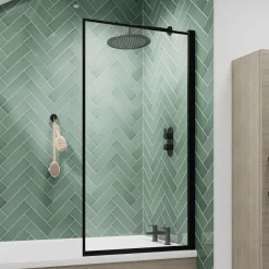 Vellamo City 6mm Matt Black Hinged Framed Bath Screen - 1430 x 790mm