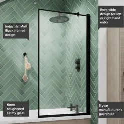 Vellamo City 6mm Matt Black Hinged Framed Bath Screen - 1430 x 790mm