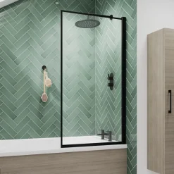 Vellamo City 6mm Matt Black Hinged Framed Bath Screen - 1430 x 790mm