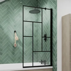 Vellamo City 6mm Matt Black Hinged Abstract Bath Screen - 1430 x 790mm
