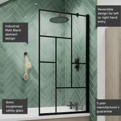 Vellamo City 6mm Matt Black Hinged Abstract Bath Screen - 1430 x 790mm