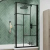 Vellamo City 6mm Matt Black Hinged Abstract L-Shaped Shower Bath Screen - 1430 x 795mm