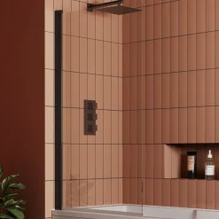 Vellamo City 6mm Matt Black Square Corner Hinged Bath Screen - 1430 x 770mm