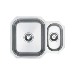 Vellamo Classic 1.5 Bowl Undermount Stainless Steel Kitchen Sink & Waste Kit with Reversible Half Bowl - 595 x 460mm