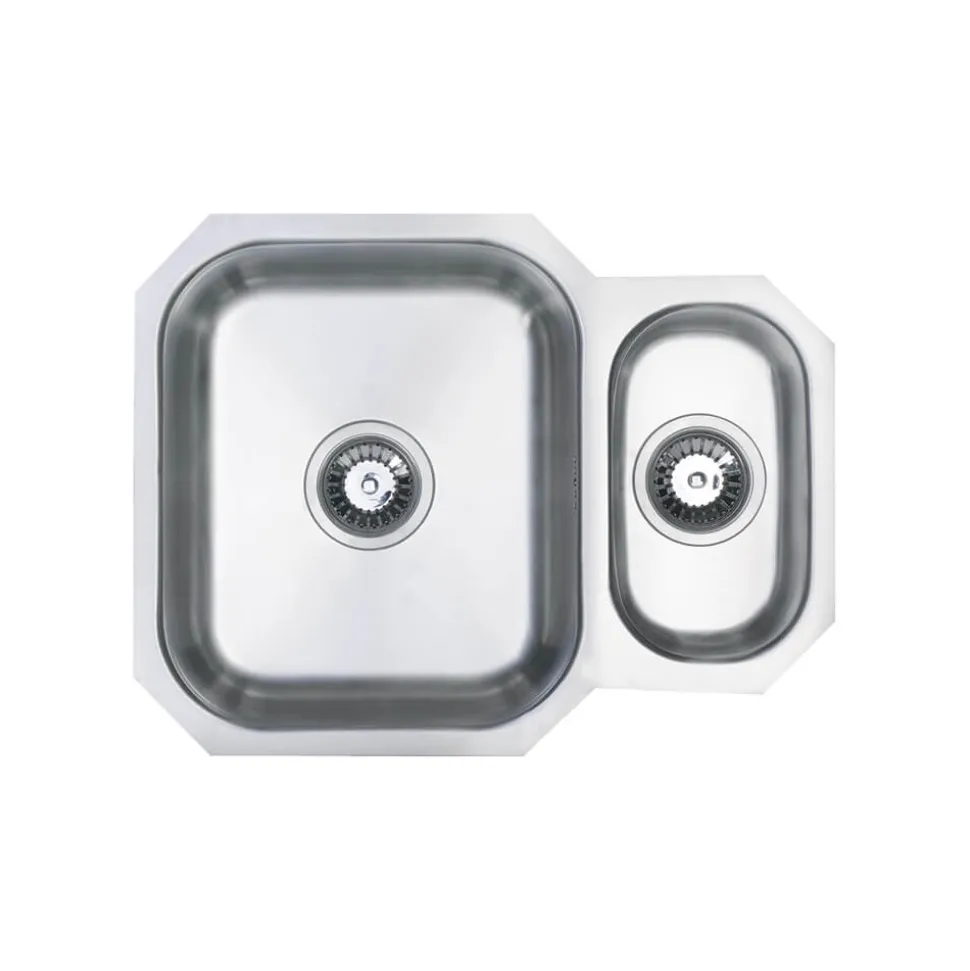 Vellamo Classic 1.5 Bowl Undermount Stainless Steel Kitchen Sink & Waste Kit with Reversible Half Bowl - 595 x 460mm