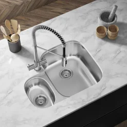 Vellamo Classic 1.5 Bowl Undermount Stainless Steel Kitchen Sink & Waste with Right Hand Main Bowl - 594 x 460mm