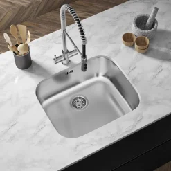 Vellamo Classic Large 1 Bowl Undermount Stainless Steel Kitchen Sink & Waste Kit - 530 x 450mm