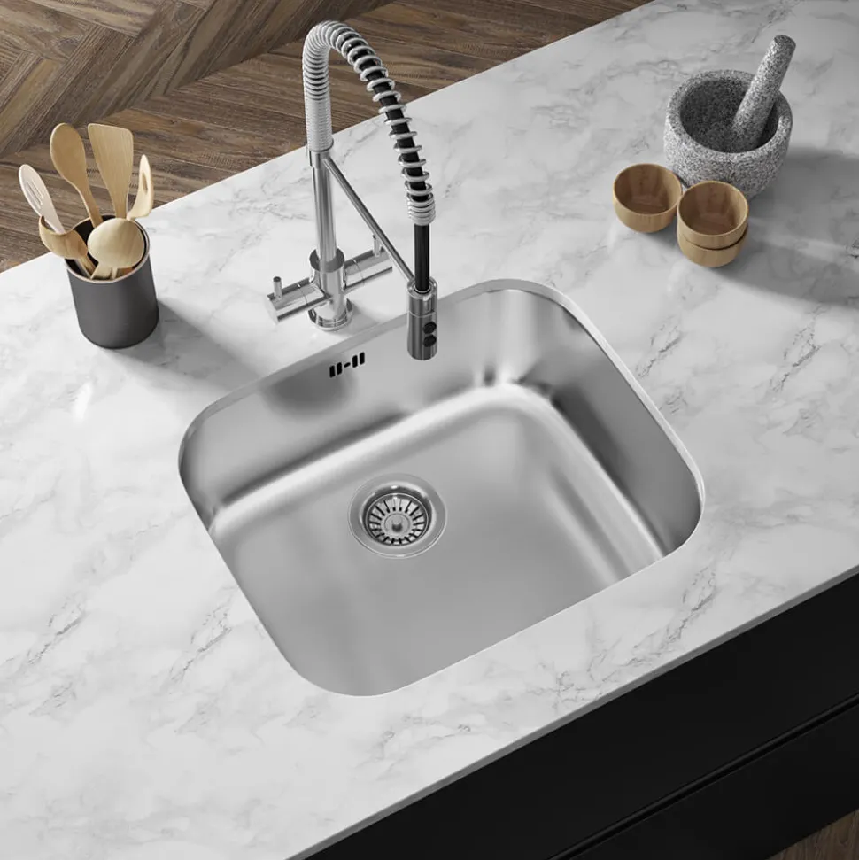 Vellamo Classic Large 1 Bowl Undermount Stainless Steel Kitchen Sink & Waste Kit - 530 x 450mm