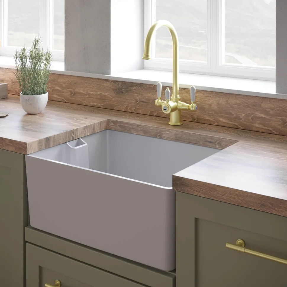 Vellamo Composite White Belfast Kitchen Sink & Waste - 595 x 455mm