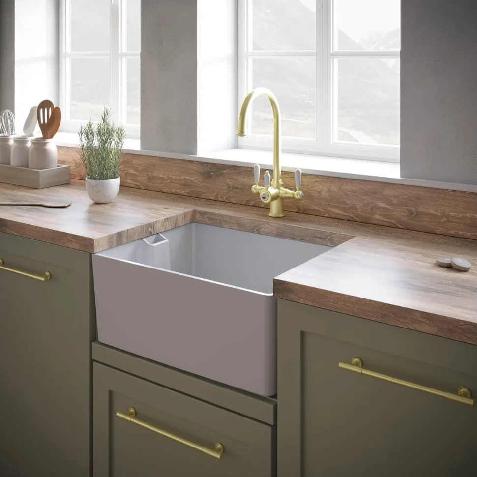 Vellamo Composite White Belfast Kitchen Sink & Waste - 595 x 455mm