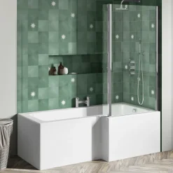 Vellamo Connect Full Bathroom Suite with 1700mm L Shaped Shower Bath