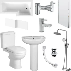 Vellamo Connect Full Bathroom Suite with 1700mm L Shaped Shower Bath